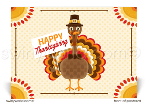 Cute Cartoon Turkey Professional Happy Thanksgiving Postcards for Customers.