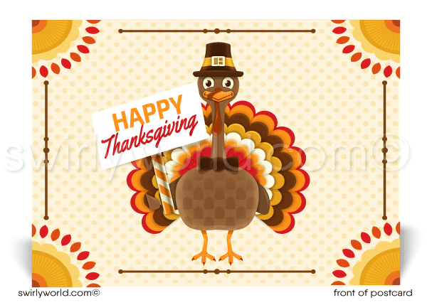 Cute Cartoon Turkey Professional Happy Thanksgiving Postcards for Customers.