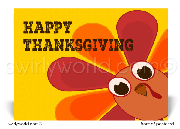Cute Cartoon Retro Turkey Happy Thanksgiving Postcards for Business Professionals