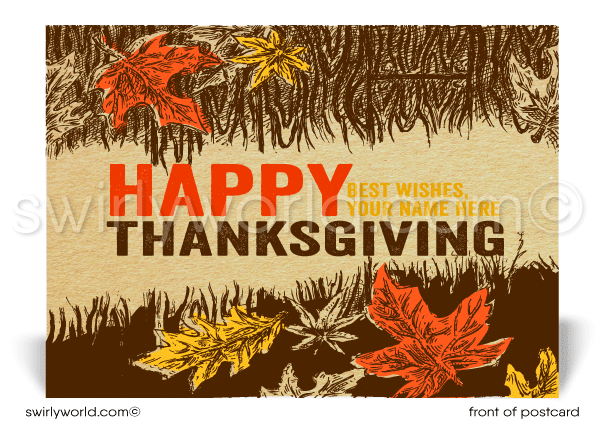 Professional Business Fall Autumn Season Marketing Retro Modern Happy Thanksgiving Postcards