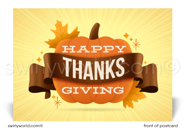 Retro Modern Professional Corporate Business Happy Thanksgiving Postcards for Clients