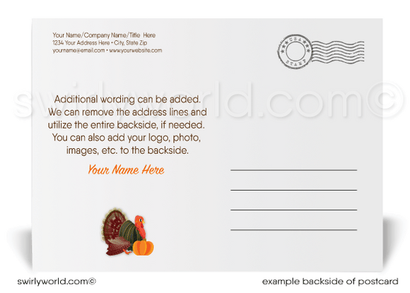 Professional Fall Autumn House Realtor Happy Thanksgiving Postcards for Clients