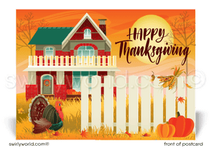 Professional Fall Autumn House Realtor Happy Thanksgiving Postcards for Clients