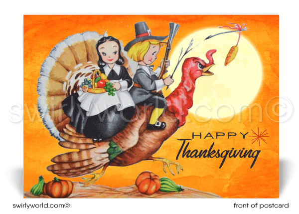 1950's Mid-Century Modern Vintage Happy Thanksgiving Postcards.