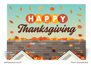 Professional Fall Autumn House Realtor Happy Thanksgiving Postcards for Clients