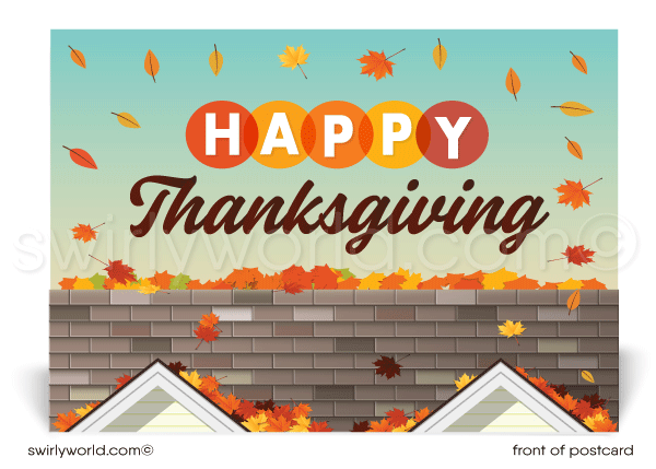 Professional Fall Autumn House Realtor Happy Thanksgiving Postcards for Clients
