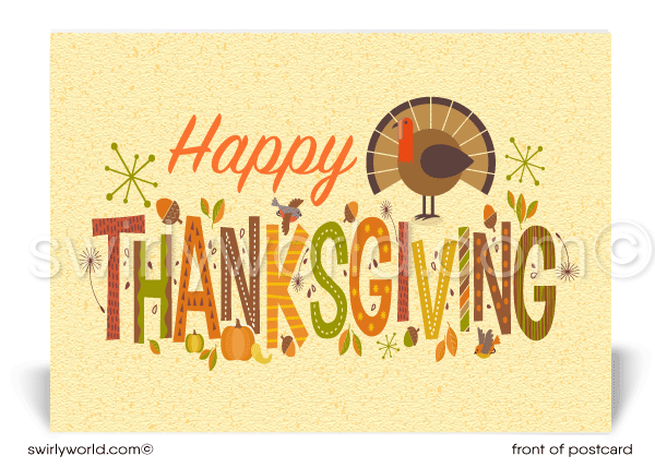 Retro Atomic Modern Turkey Professional Happy Thanksgiving Postcards for Business
