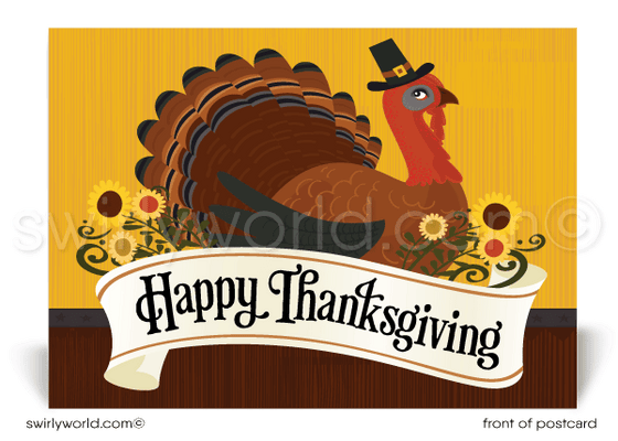 Professional Traditional Fall Autumn Season Marketing Cute Turkey Happy Thanksgiving Postcards
