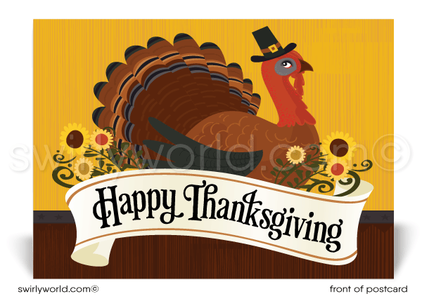 Professional Traditional Fall Autumn Season Marketing Cute Turkey Happy Thanksgiving Postcards