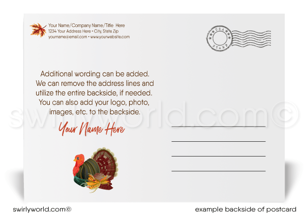 Traditional Watercolor Fall Autumn Foliage Professional Business Happy Thanksgiving Postcards