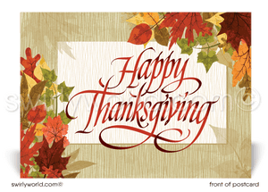 Traditional Watercolor Fall Autumn Foliage Professional Business Happy Thanksgiving Postcards