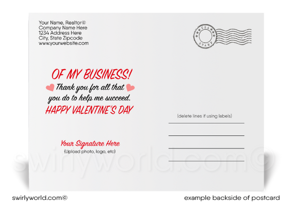 Retro 1950s girl with heart mid-century vintage Valentine's Day postcards for business professionals.