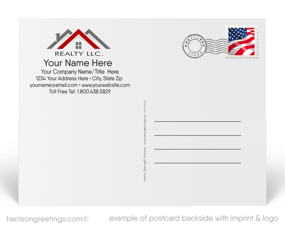 mid-century contemporary modern white house. Marketing postcards for realtors.
