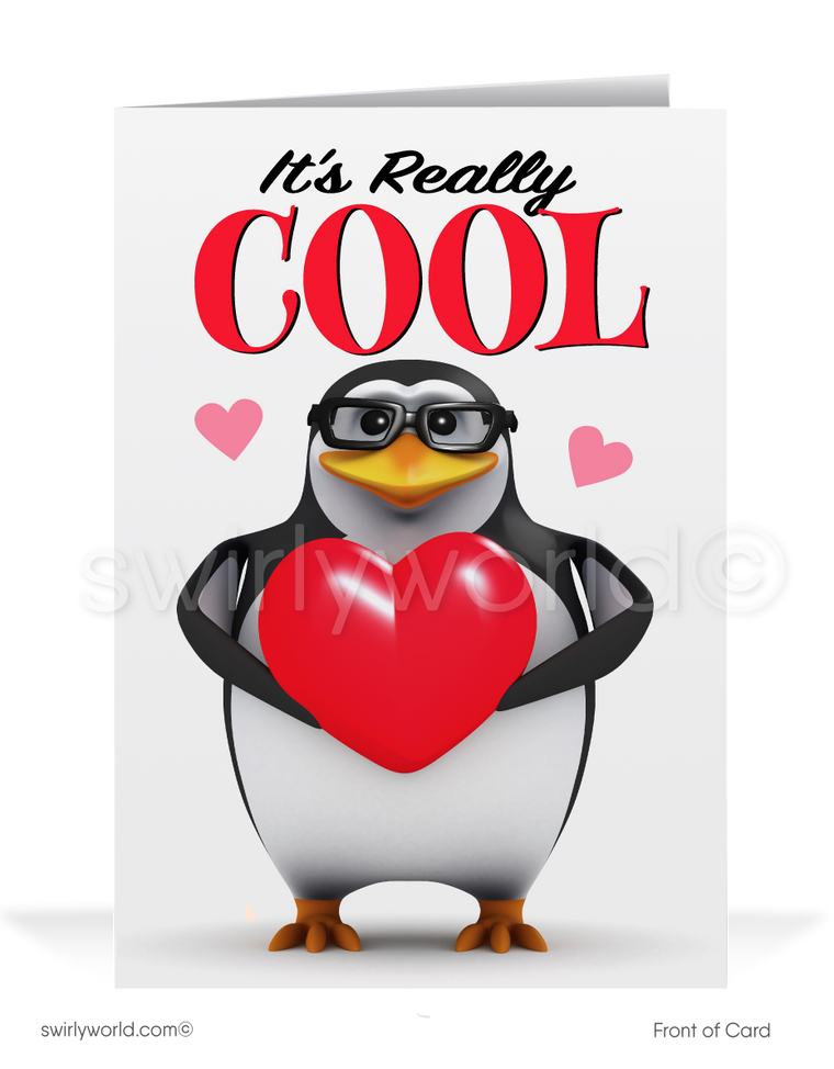 Funny Cartoon Penguin Business Valentine's Day Cards