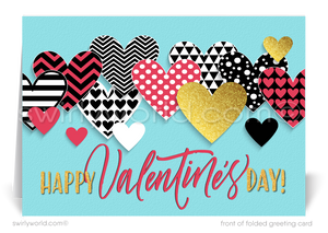 Stylish and professional "Heart of Our Business" retro modern happy Valentine's Day cards.