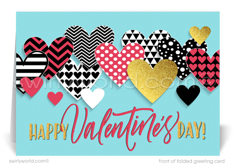 Stylish and professional "Heart of Our Business" retro modern happy Valentine's Day cards.
