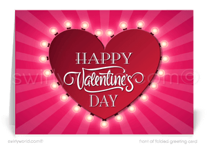 Set against a vibrant retro pink background, the card exudes a chic and timeless charm, making it an ideal choice for professionals seeking a stylish way to convey their gratitude and appreciation. This eye-catching design not only celebrates the spirit of Valentine's Day but also serves as a testament to the lasting relationship between you and your customers.