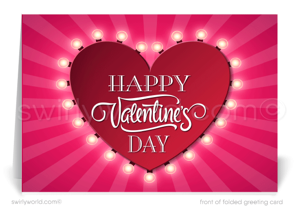 Digital retro pink heart with lights happy Valentine's Day cards for business professionals to send clients.