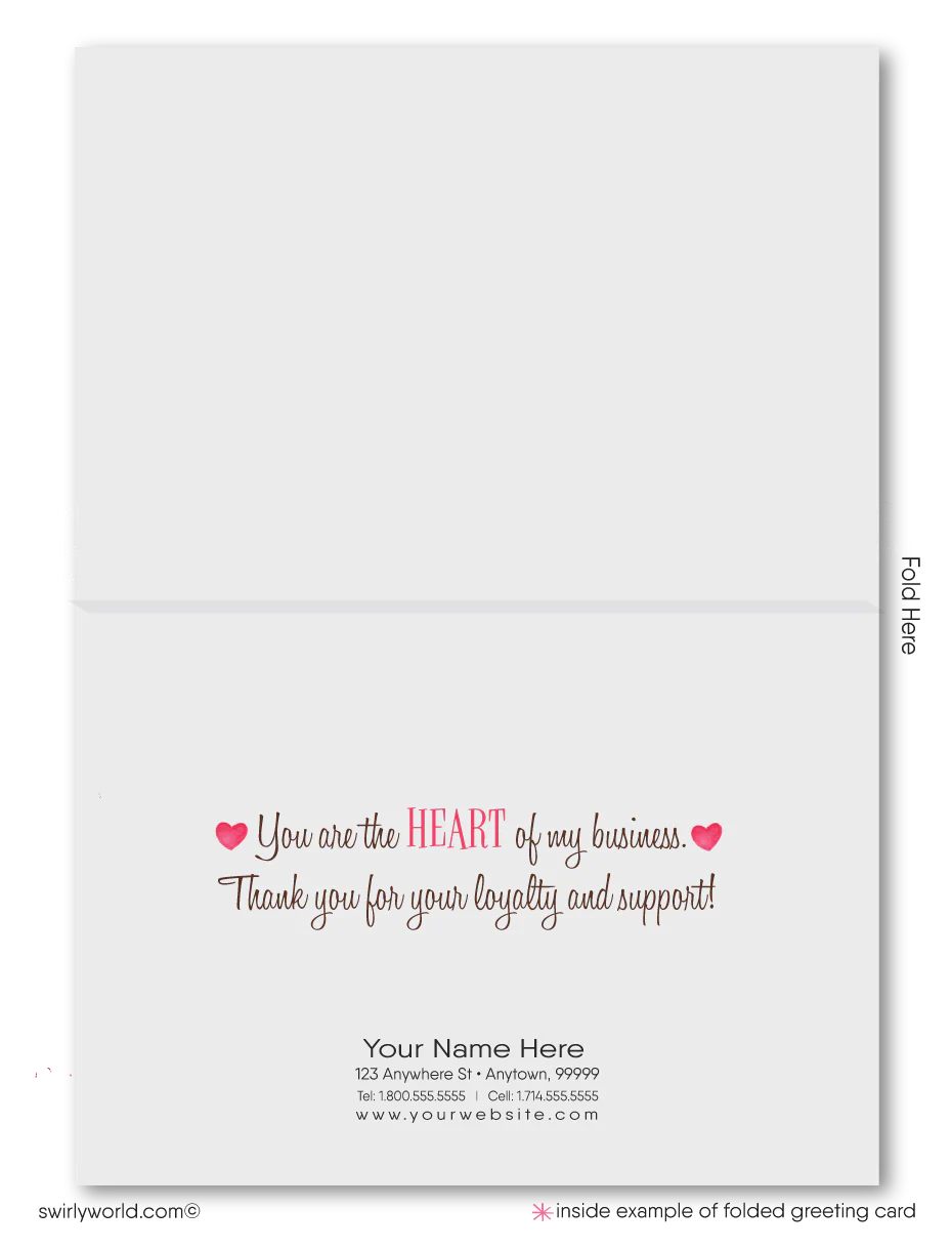 Cute retro pink tree with hearts Valentine's Day greeting cards for business. 