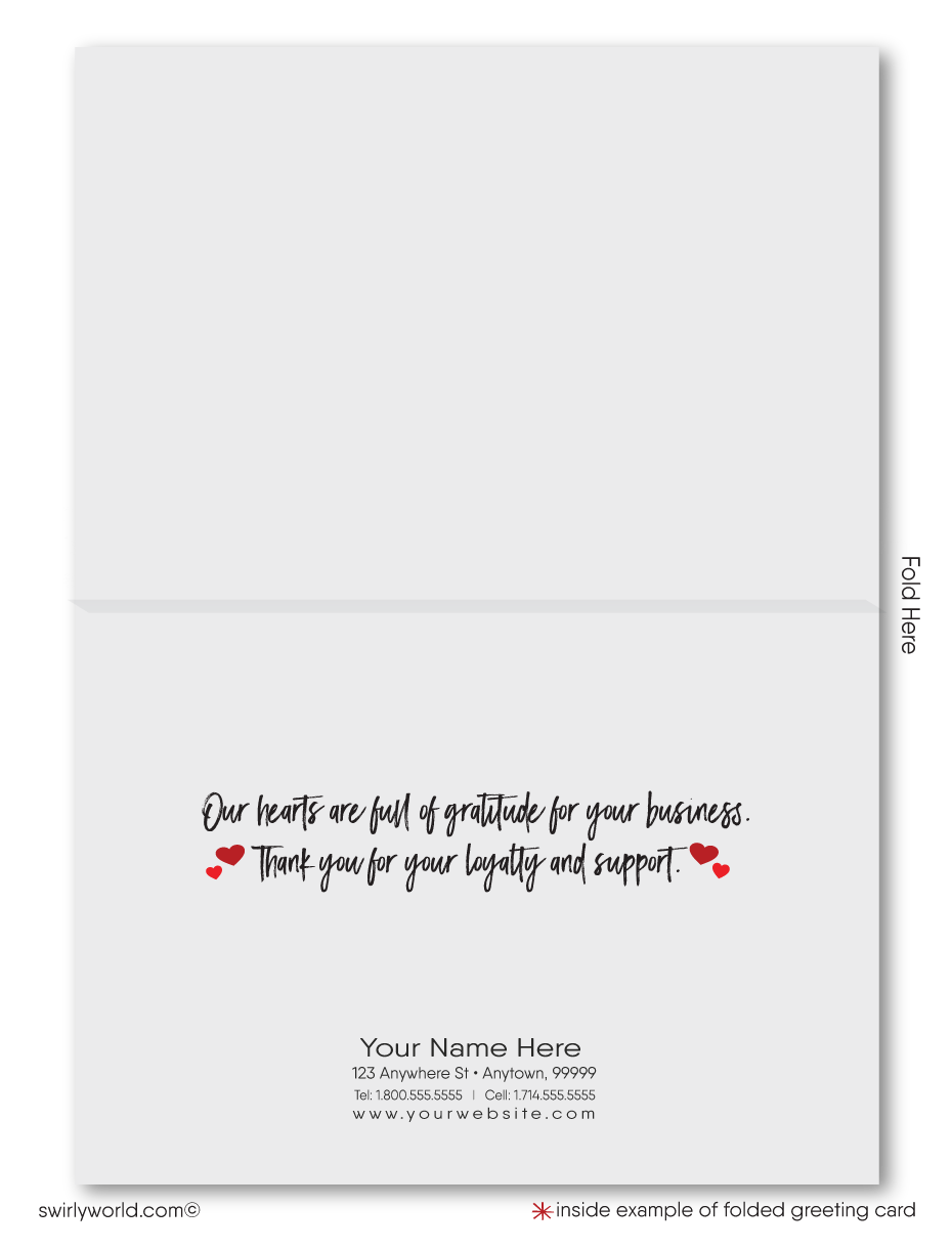 Whimsical hearts floating off tree happy Valentine's Day cards for business professionals to send clients.