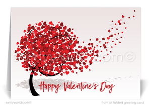 Whimsical hearts floating off tree happy Valentine's Day cards for business professionals to send clients.
