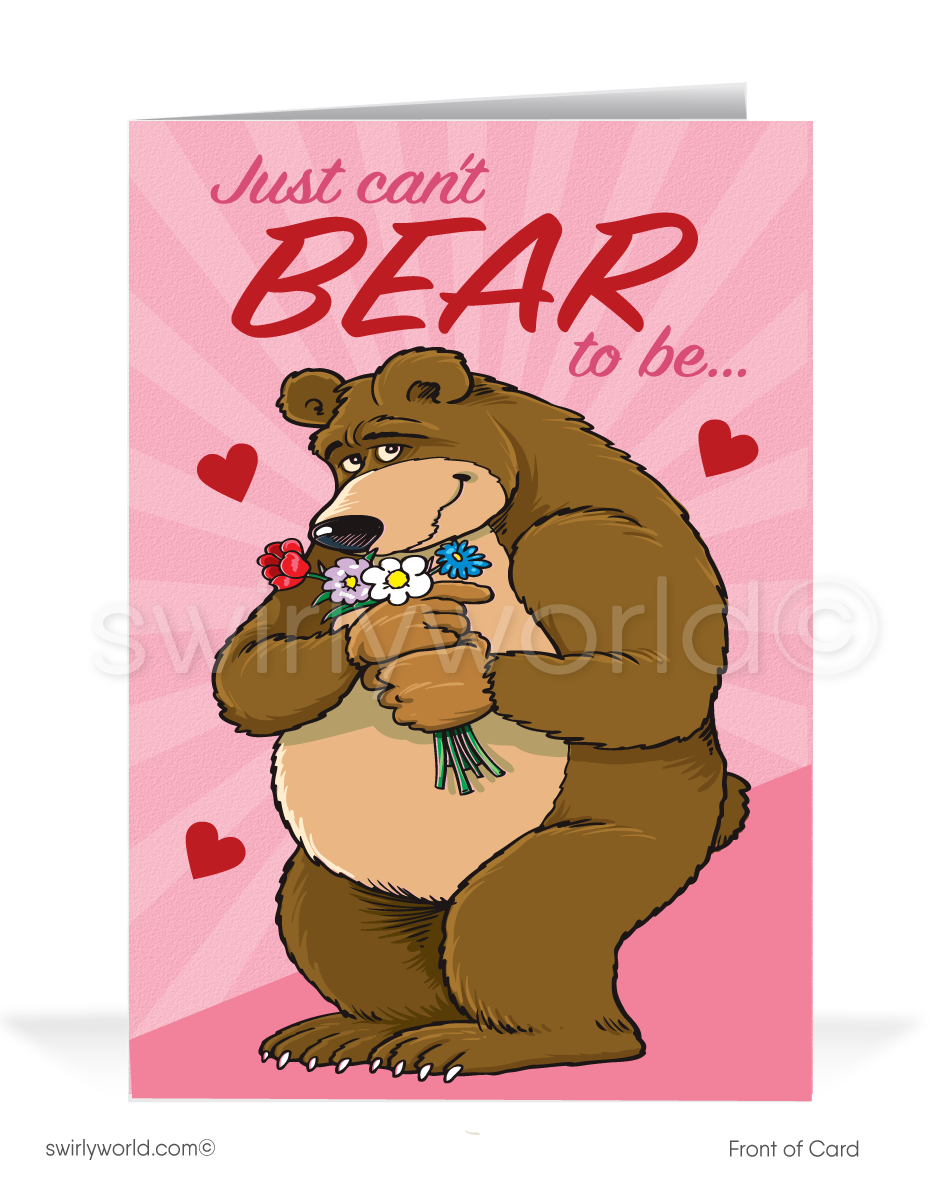 Funny Bear Business Cartoon Valentine's Day Cards For Customers