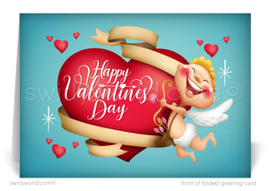Retro Modern Cupid Business Valentine's Day Cards for Customers