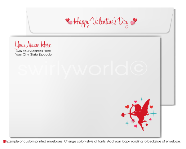 Digital Downloadable Retro Modern Funny Cupid Business Valentine's Day Cards for Clients