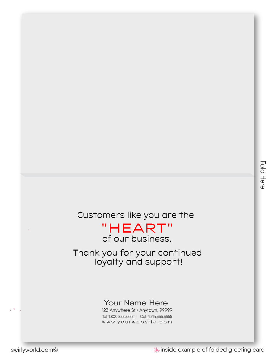 This Valentine's Day, express your appreciation for your customers and clients with our specially designed greeting card, perfect for business professionals who wish to celebrate their clientele. Our card features a stunning design with a large red modernist heart, symbolizing the vital role your customers play in the heart of your business.