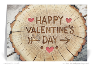 Digital rustic wood grain log professional business happy Valentine's Day cards for customers and clients.