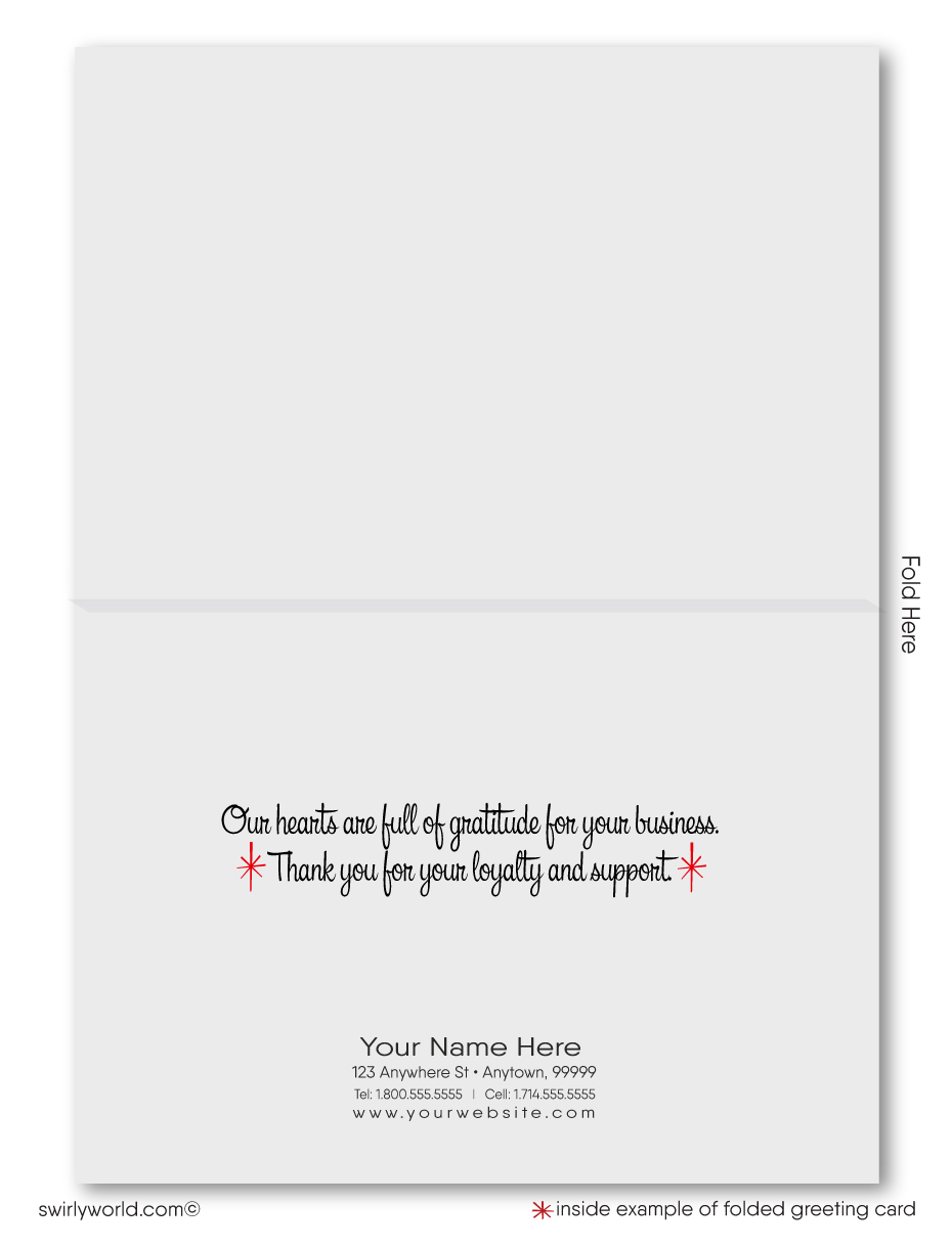 This Valentine's Day, elevate your expression of gratitude and appreciation with our elegantly designed greeting cards, crafted especially for business professionals. Our card features a mid-century style vintage heart with the words "Happy Valentine's Day" displayed retro typography.