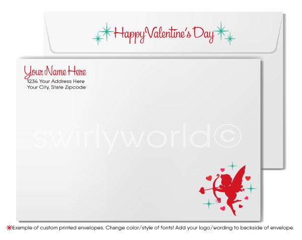 Digital Retro Mid-Century Modern Heart Valentine's Day Cards for Business Clients