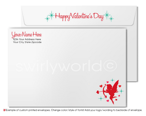 Digital Retro Mid-Century Modern Heart Valentine's Day Cards for Business Clients