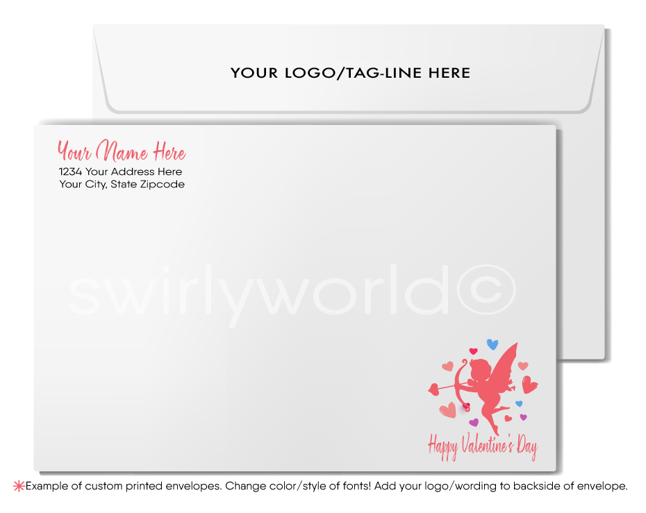 Watercolor Hearts Professional Business Valentine's Day Greeting Cards for Customers