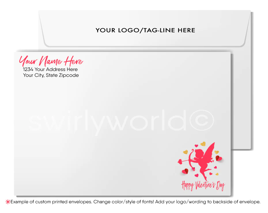 Digital Downloadable Business Pink and Gold Hearts Valentine's Day Cards for Customers