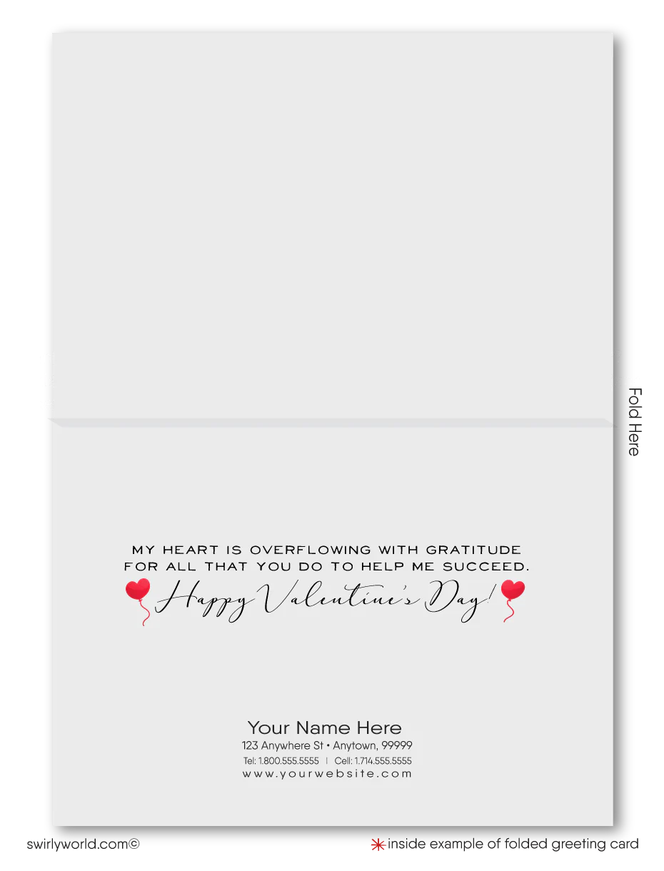 Client Happy Valentine's Day Cards for Realtors®. Retro cute balloon hearts floating house happy Valentine's Day greeting cards for Realtors.