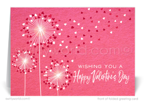 Whimsical dandelion make a wish with hearts happy Valentine's Day cards for business clients.