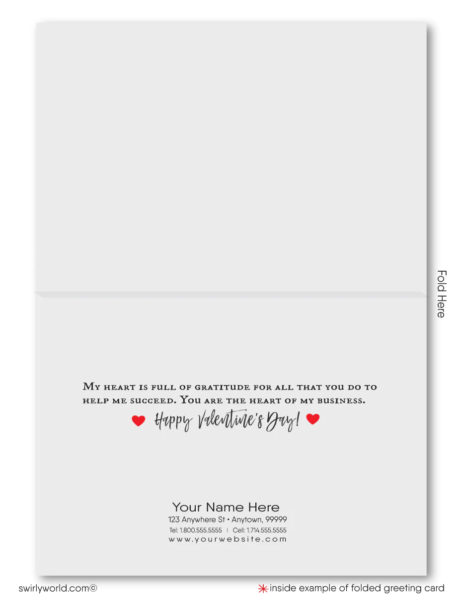 Beautiful country house with hearts coming out of chimney happy Valentine's Day greeting cards for realtors and real estate agents.