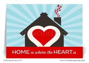 This Valentine greeting card features a charming house with a red heart-shaped door, it beautifully expresses the sentiment that home is truly where the heart is!