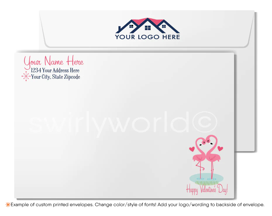 Digital Retro Pink House With Hearts Happy Valentine's Day Cards for Realtors®