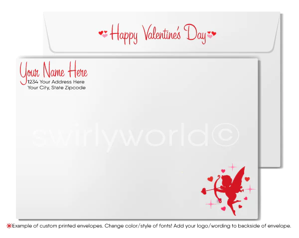 Digital Cute Retro Atomic Modern Pink Hearts Valentine's Day Cards for Business