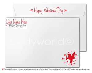 Digital Cute Retro Atomic Modern Pink Hearts Valentine's Day Cards for Business