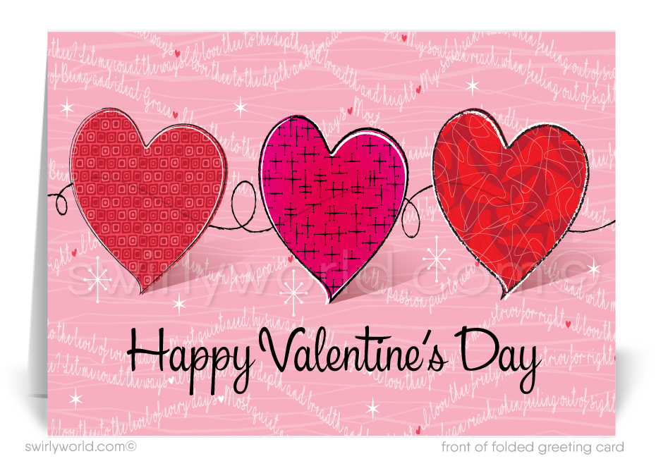 Step back in time this Valentine's Day with our exclusive and unique greeting card collection, inspired by the retro charm of the 1950s. This design captures the essence of mid-century modern design, adorned with iconic starbursts and playful hearts, set against a backdrop of vibrant colors that are sure to catch the eye and warm the heart.