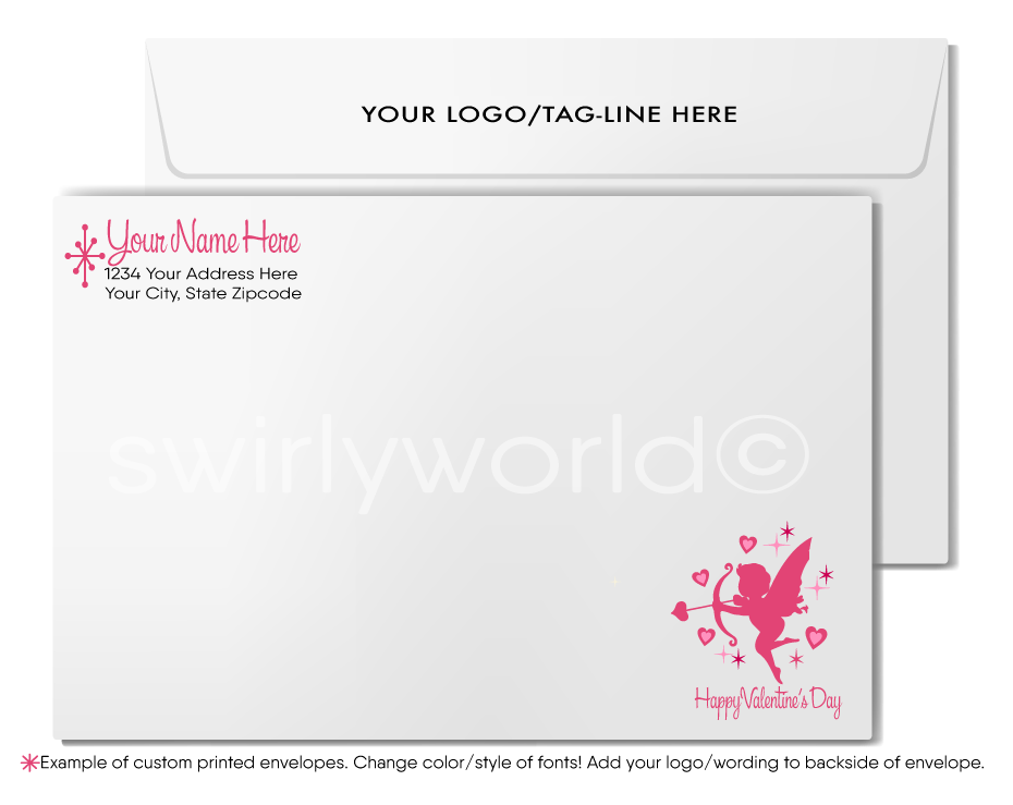 Mid-Century Retro Pink Hearts Valentine’s Card - Customizable Mod Design