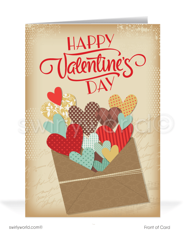 Retro vintage business happy Valentine's Day cards for customers.