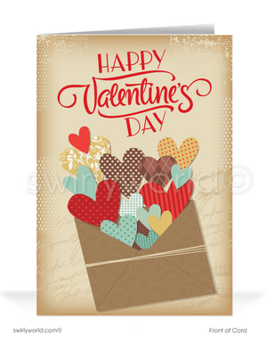 Retro vintage business happy Valentine's Day cards for customers.