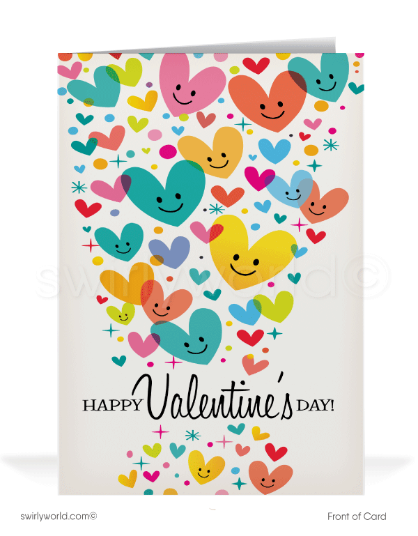 Retro modern cute hearts vintage business happy Valentine's Day cards for customers.