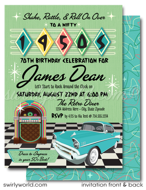 1950s Retro Nifty Fifties Jukebox Classic Car Show Birthday Vintage Car Show Digital Invite