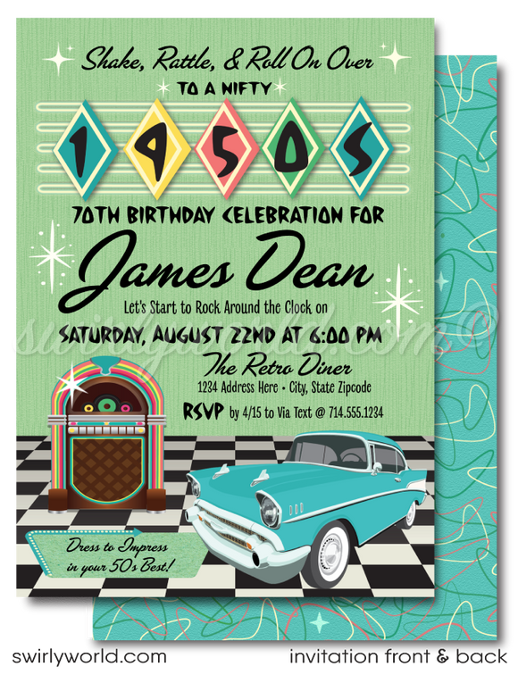 1950s Retro Nifty Fifties Jukebox Classic Car Show Birthday Vintage Car Show Digital Invite