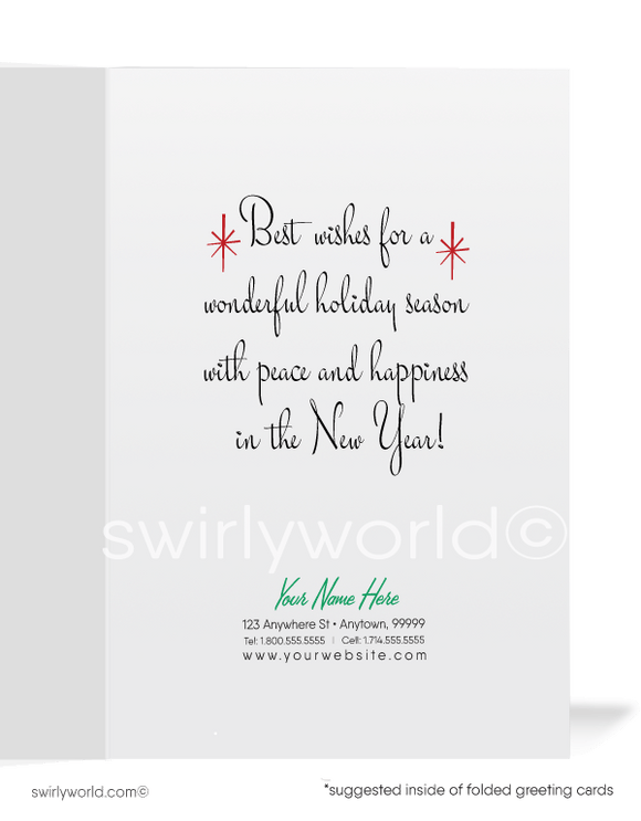 1950's style retro modern vintage Merry Christmas holiday cards.